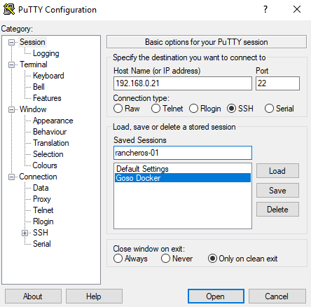 Configuración Putty